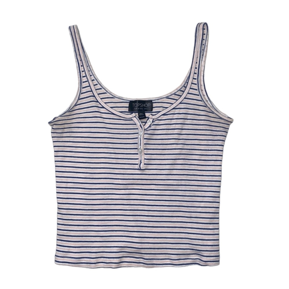 Topshop light pink & navy striped cami